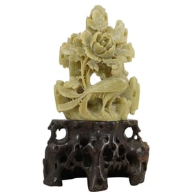 Vintage Chinese Bird and Floral Soapstone Carving