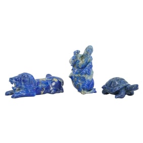 (3 Pc) Chinese Carved Lapis Lazuli Stone Figurines Grouping