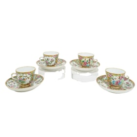 (8 Pc) Antique Chinese Rose Medallion Demitasse Cup & Saucer Set