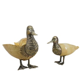 (2 Pc) Italian Silver Mounted Seashell Ducks