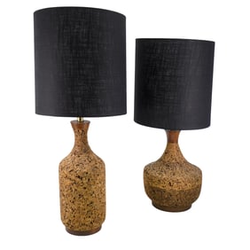 (2 Pc) Mid Century Modern Cork Table Lamps