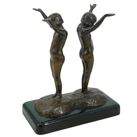 Antique European Bronze And Glass Figural Stand