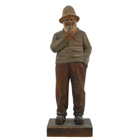 Antique Flemish Carved Wood Fisherman