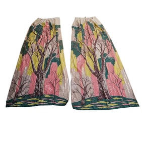 (2 Pc) Vintage "Manhattan" Original Hand Print Curtains Set