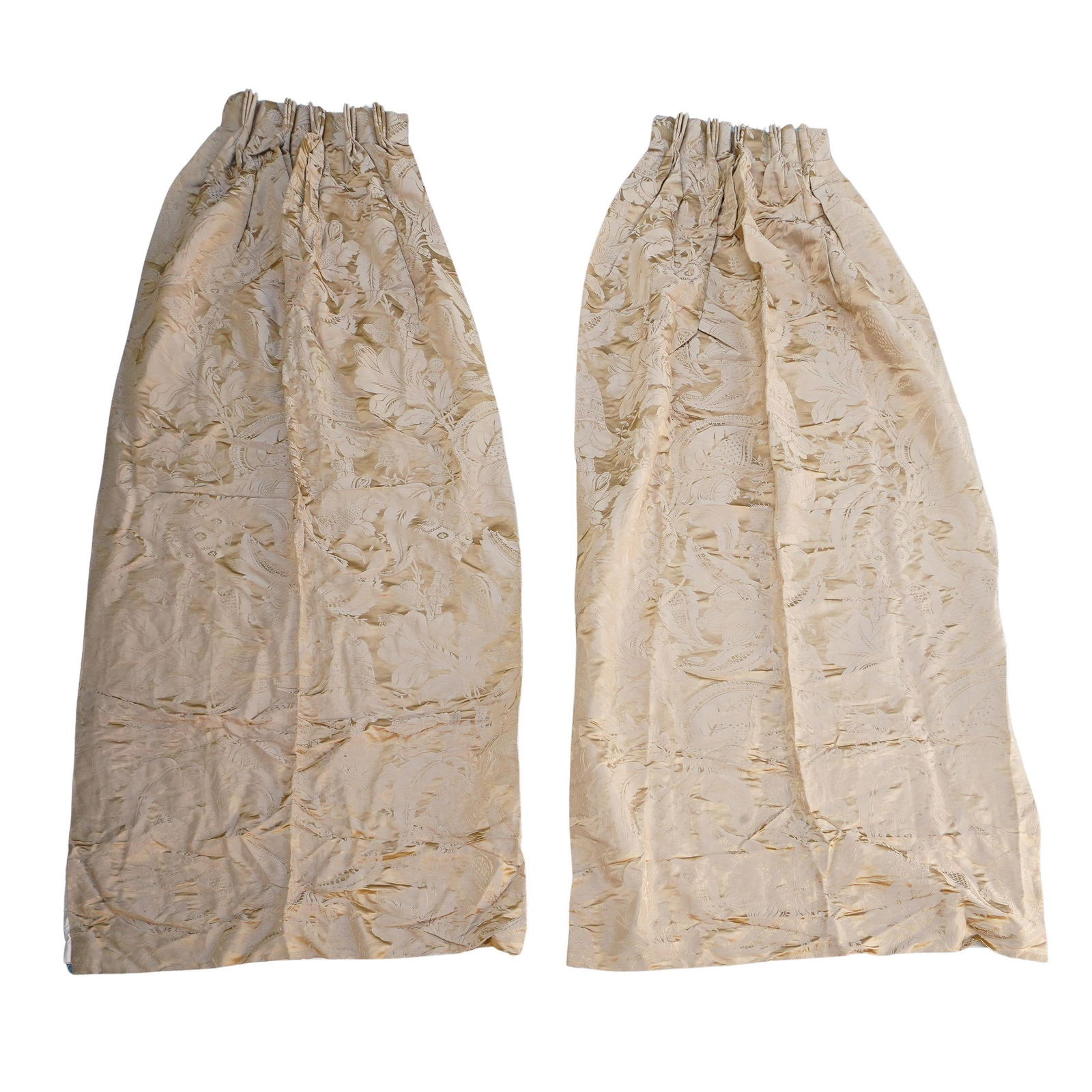 (2 Pc) Vintage Silk Antique Gold Taffeta Brocade Curtains Grouping (1 of 5)