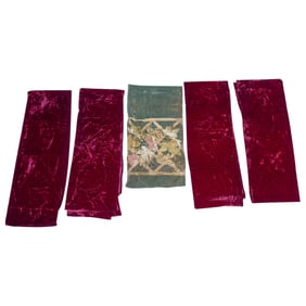 (5 Pc) Textile Velvet Curtains & Velvet Fabric Grouping