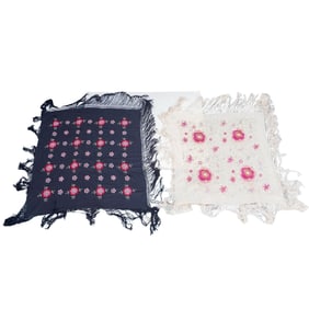 (2 Pc) Chinese Embroidered SIlk Piano Shawls Grouping