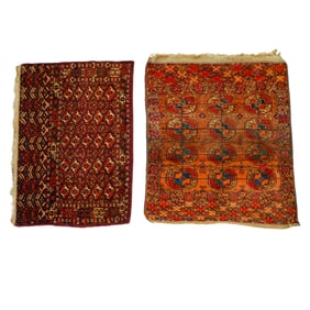 (2 Pc) Antique Turkmen Rectangular Accent Area Rugs