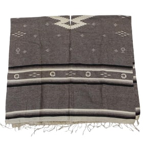 Vintage Mexican Monochrome Woven Wool Poncho