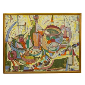 Cubist Still Life Oil On Canvas, Signed