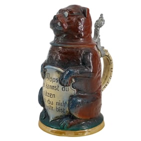 German Glazed Ceramic Dog Beer Stein