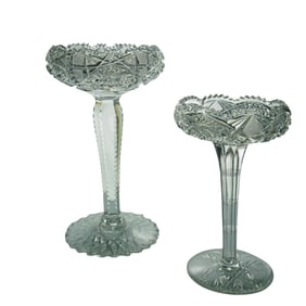 (2 Pc) Cut Crystal Glass Footed Bowls