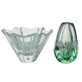 (2 Pc) Orrefors Crystal Glass Bowl And Vase