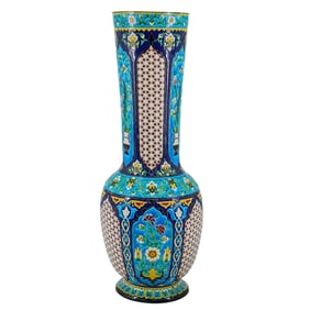 Antique Jules Vieillard & Co. Enameled Faience Ceramic Vase