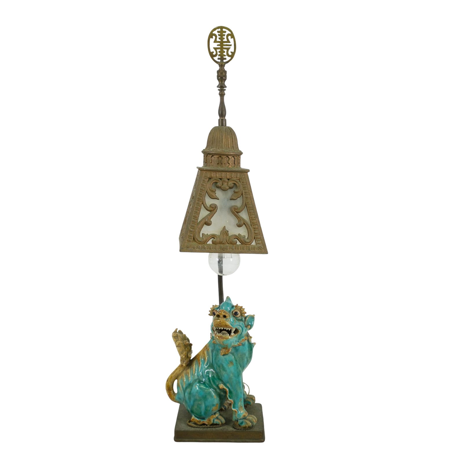 Chinoiserie Glazed Earthenware and Brass Table Lamp (1 of 6)
