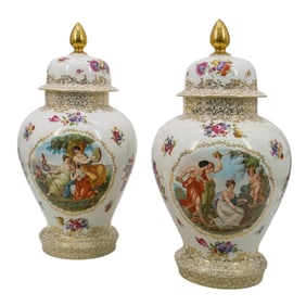 Pair of Antique Czechoslovakian Porcelain Urns