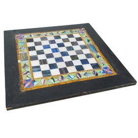 Antique French Stained Glass Checker Board