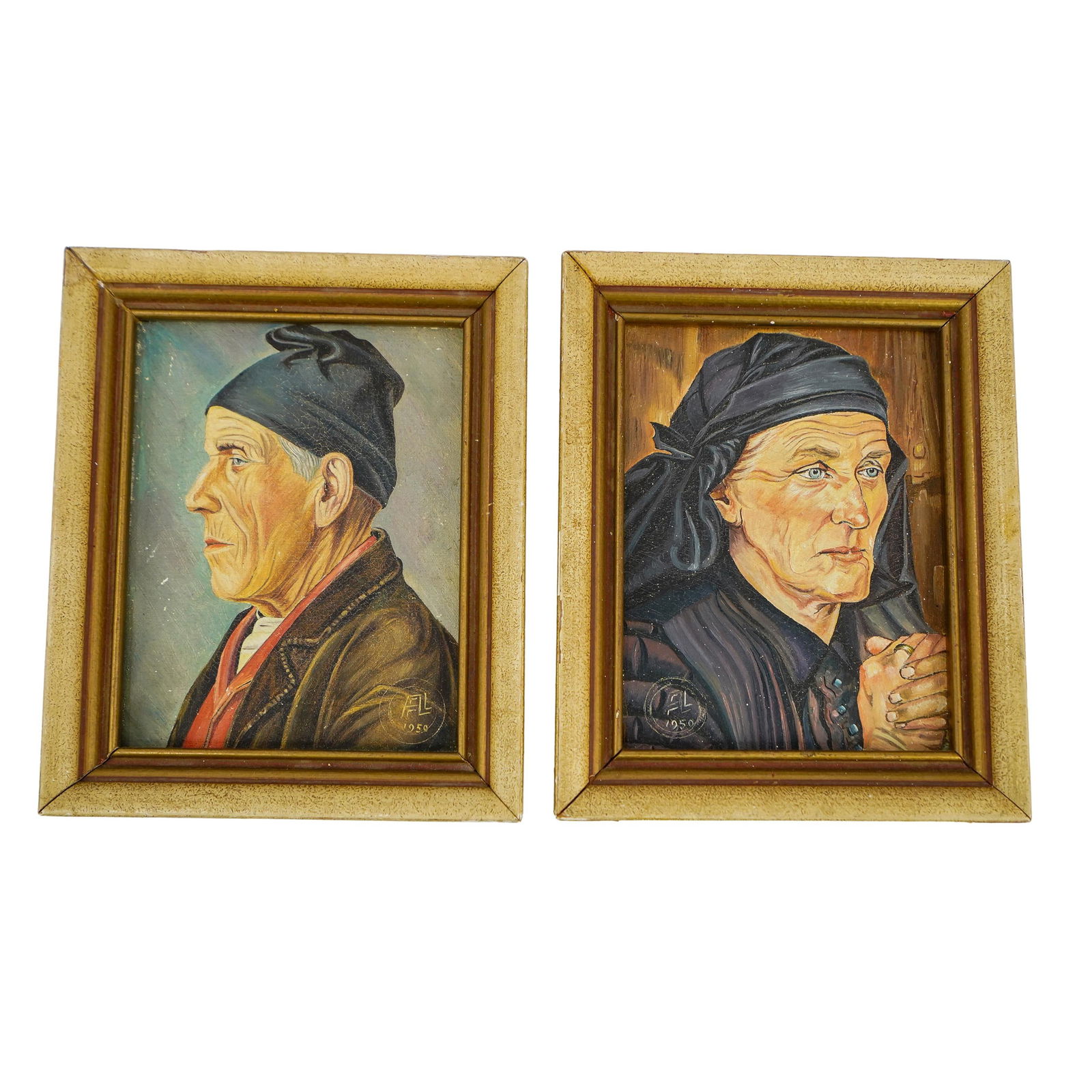 (2 Pc) Miniature Oil On Canvas Portraits, Signed (1 of 8)