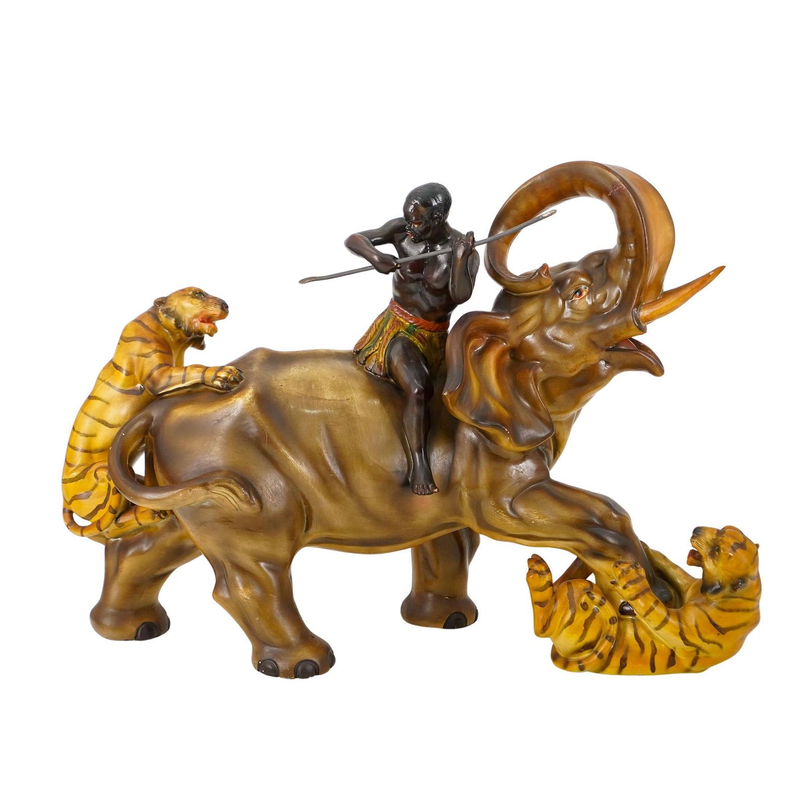 African Mahout Warrior On Elephant Portuguese Porcelain Group Figure (1 of 13)