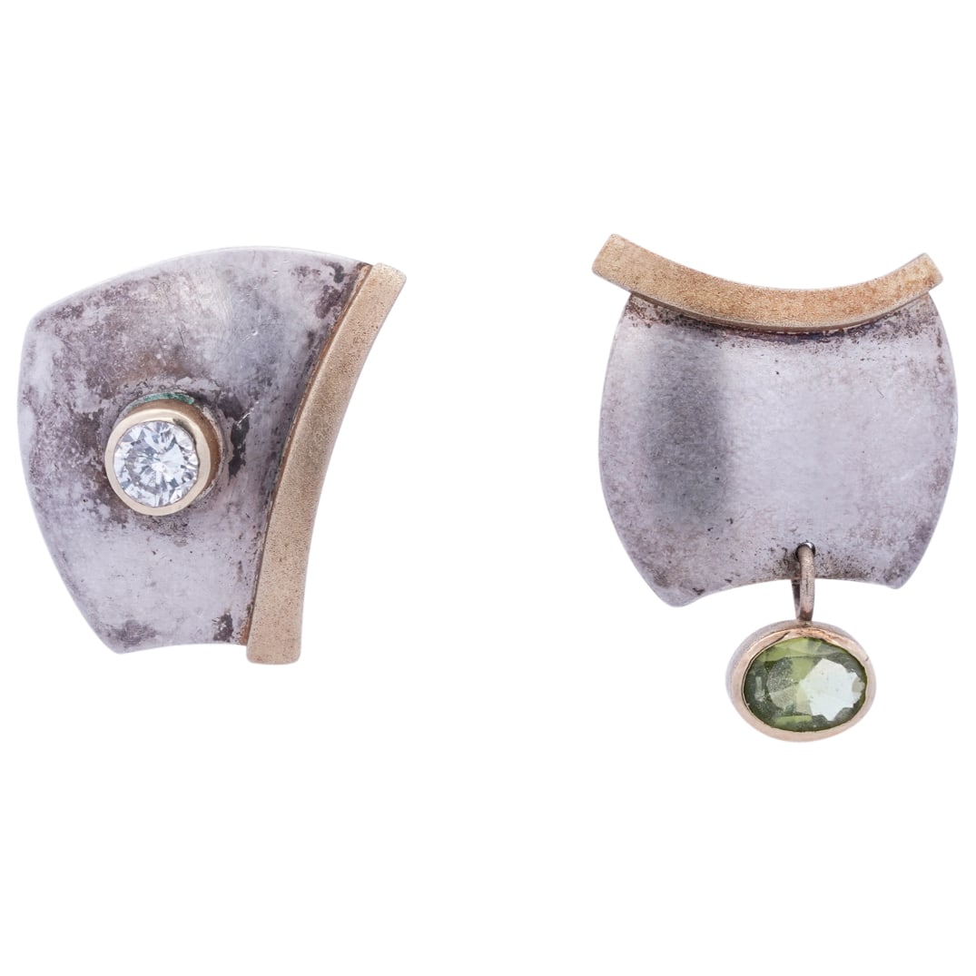 Janis Kerman (Canadian) Asymmetrical 18k Gold and Silver Earrings (1 of 6)