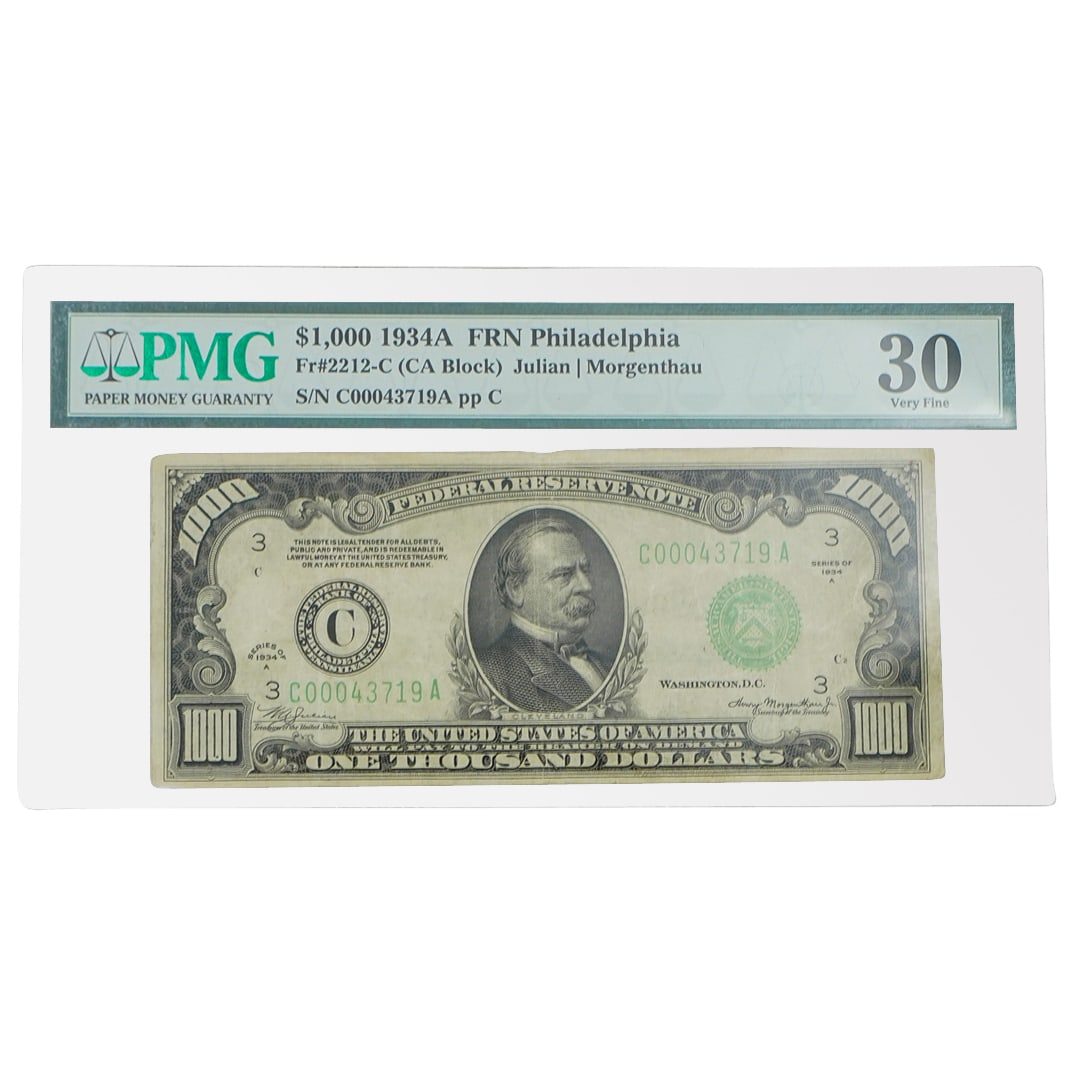 1934A $1000 US Bank Note (Fr#2212-C) PMG VF-30 (1 of 2)