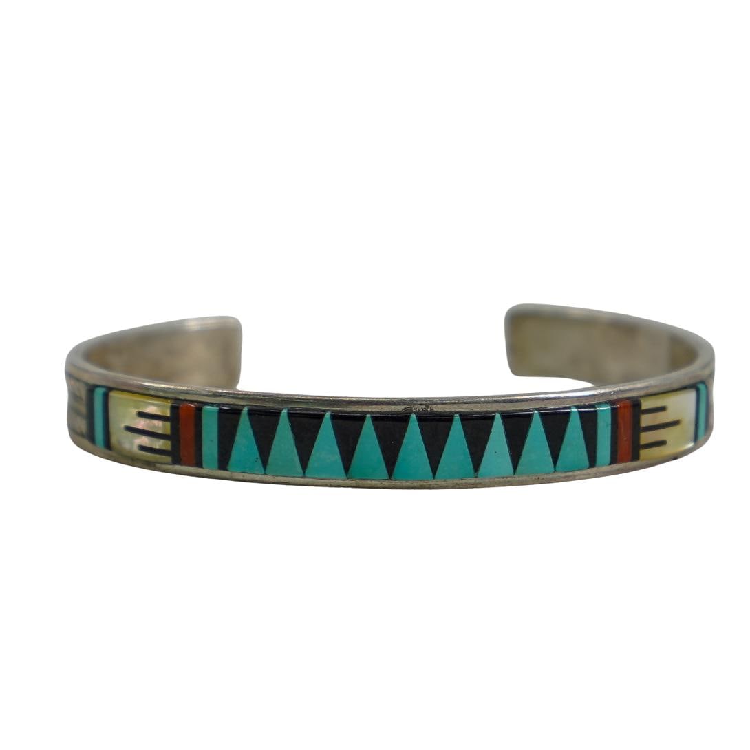 Zuni Sterling Silver, Coral, & Turquoise Cuff Bracelet (1 of 3)
