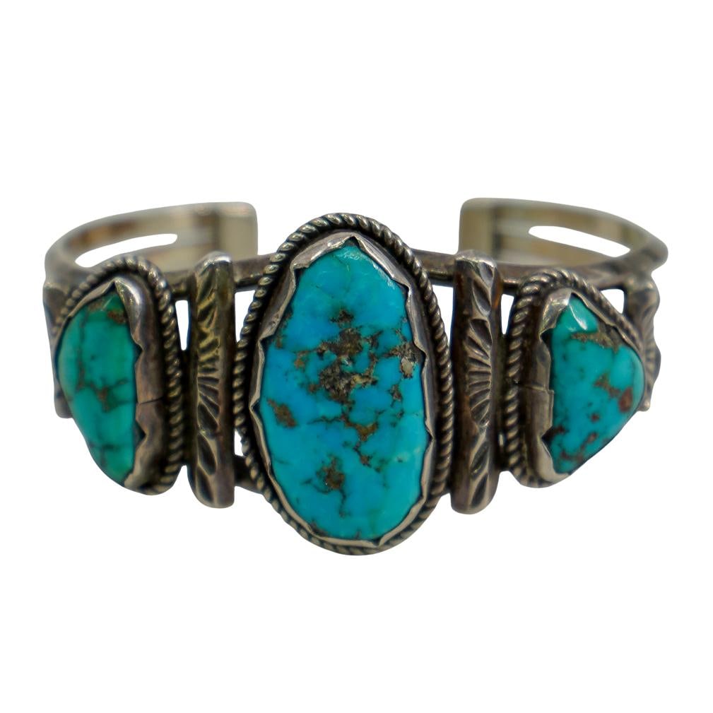 Navajo Sterling Silver & Turquoise Cuff Bracelet (1 of 5)