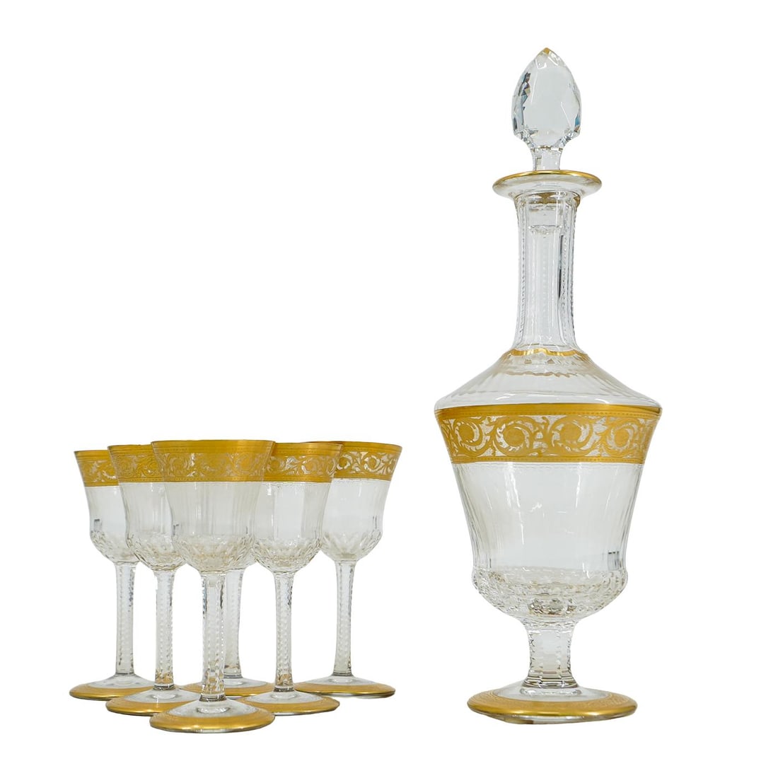 (7 Pc) St. Louis "Stella" Gilt Crystal Glass Decanter And Footed Cordials (1 of 15)