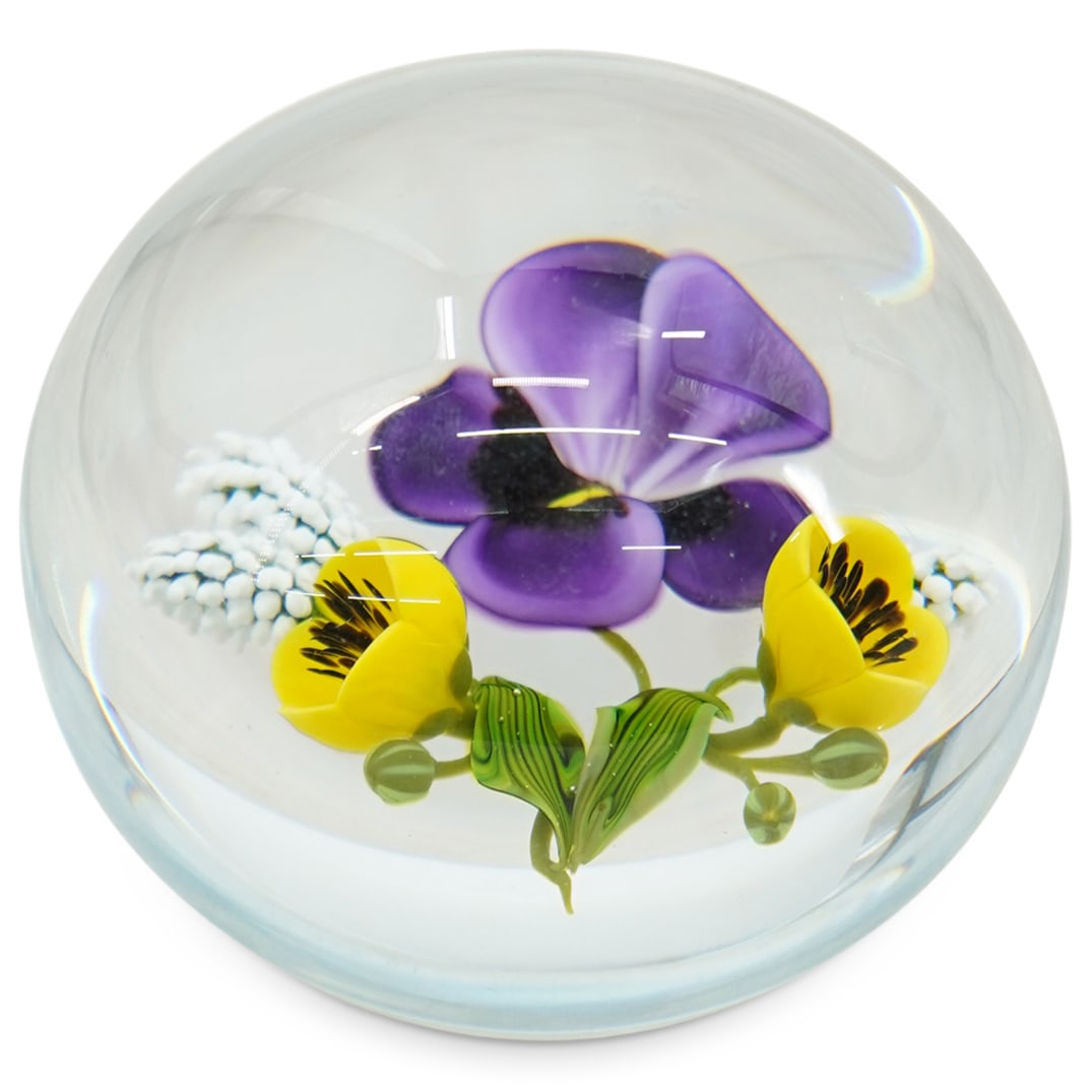 Victor Trabucco (American, b 1949) Magnum Glass Floral Paperweight (1 of 4)