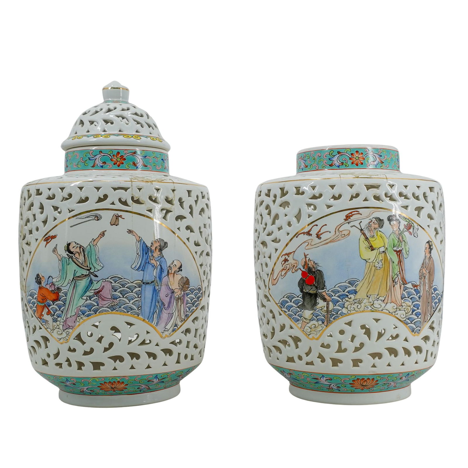 Pair Of Vintage Chinese Porcelain Lantern Jars (1 of 10)