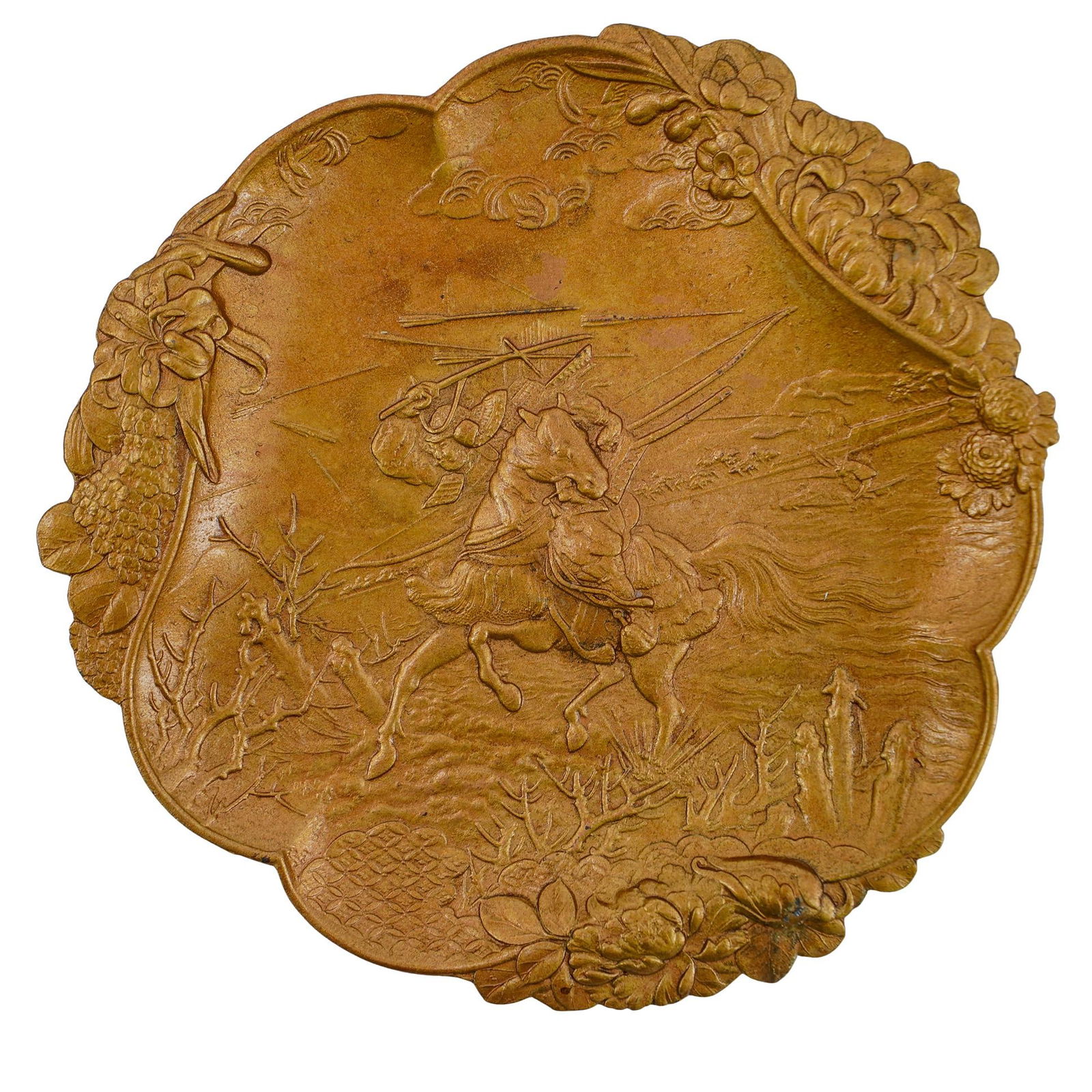 Japanese Hammered Gilt Metal Samurai Plate (1 of 5)