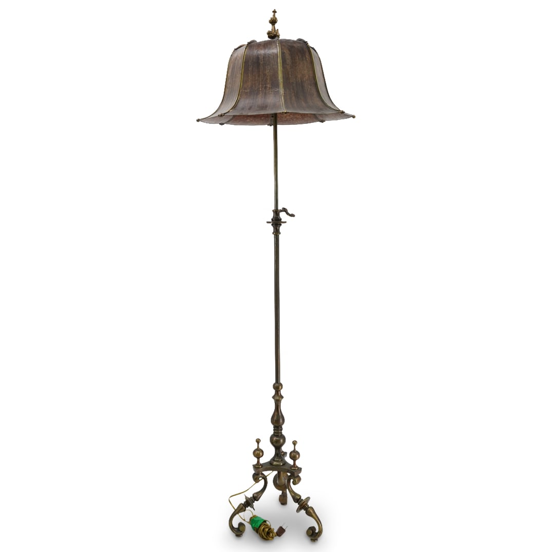Antique Spanish Bronze Floor Lamp W/ Mica Shade (1 of 7)
