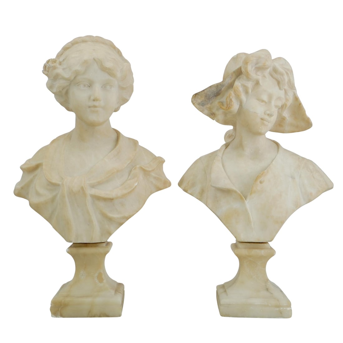 (2Pc) Italian Alabaster Carved Busts (1 of 16)