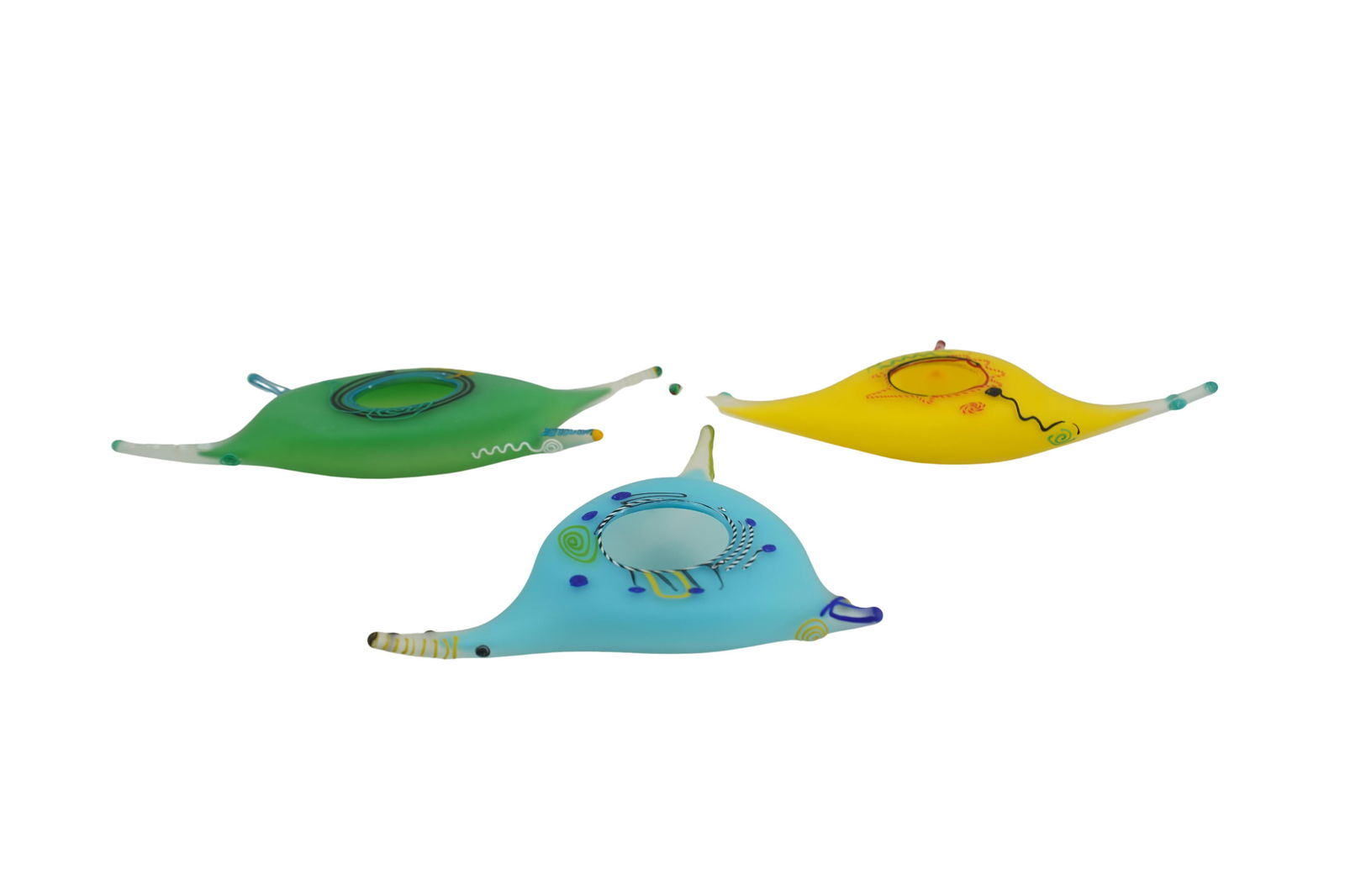 (3 Pc) Multi Colored Art Glass Amoebas (1 of 20)