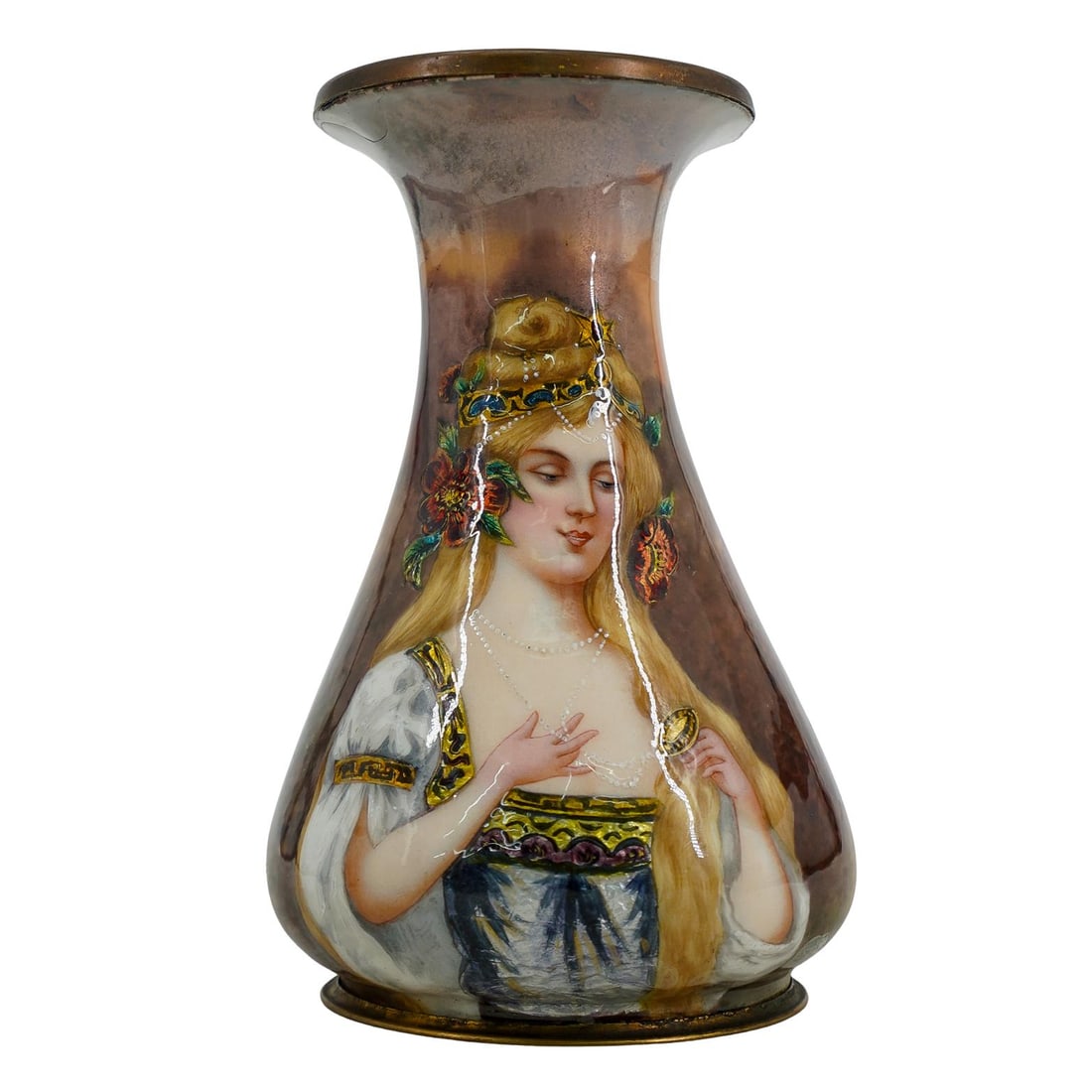 Signed French Enamel on Metal Portrait Vase (1 of 6)