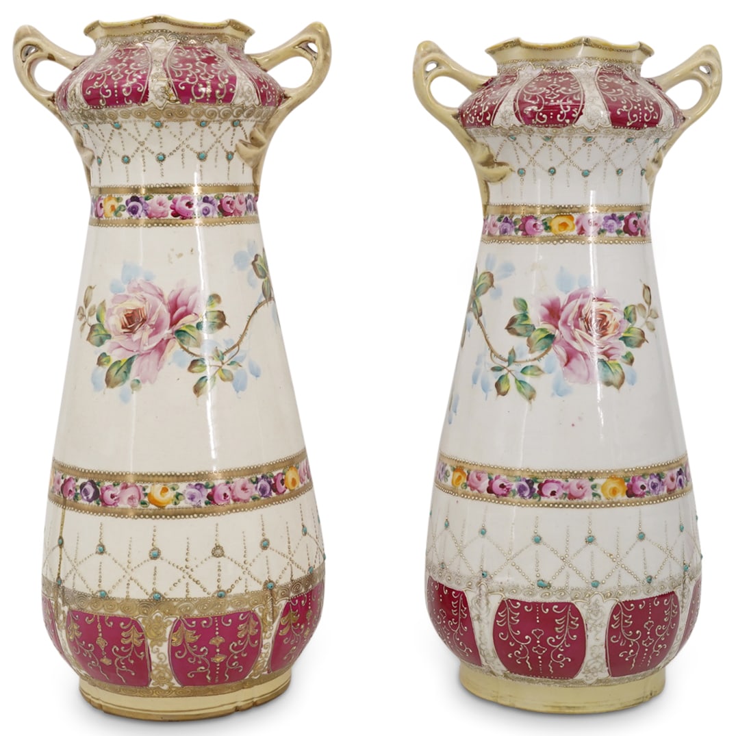 Pair Of Art Nouveau Style Enameled Porcelain Vases (1 of 7)