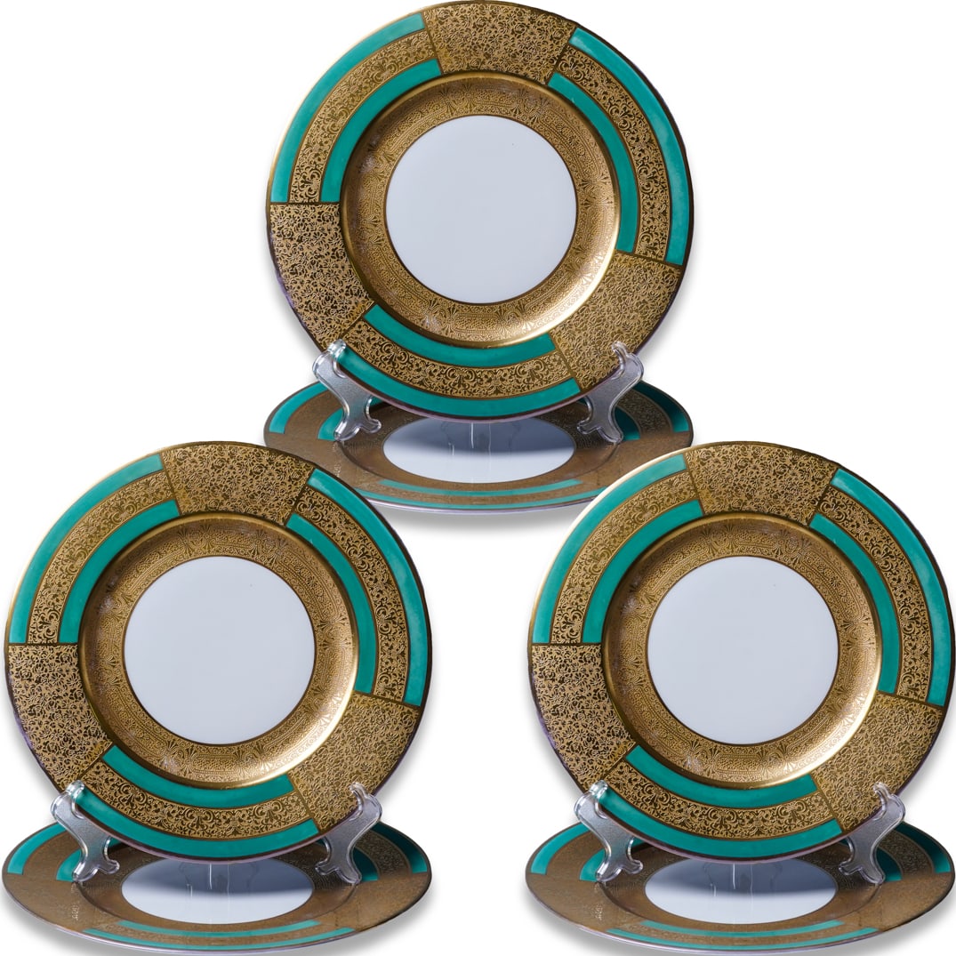 (6 Pc) Royal Bavarian Hutschenreuther Selb Gilt Plate Set (1 of 7)