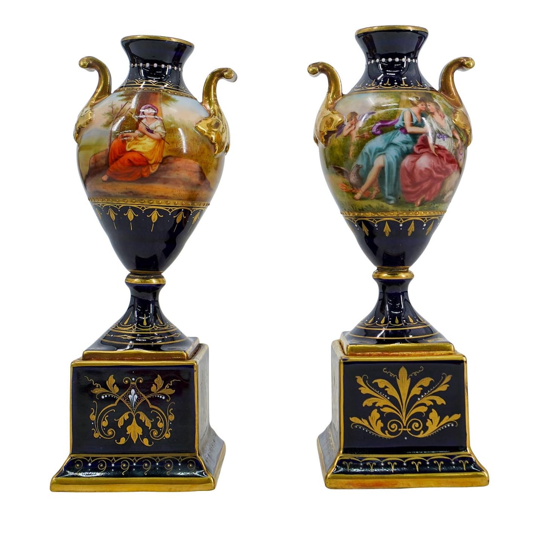 (2 Pc) Signed Miniature Royal Vienna Hand Painted Porcelain Urns (1 of 12)