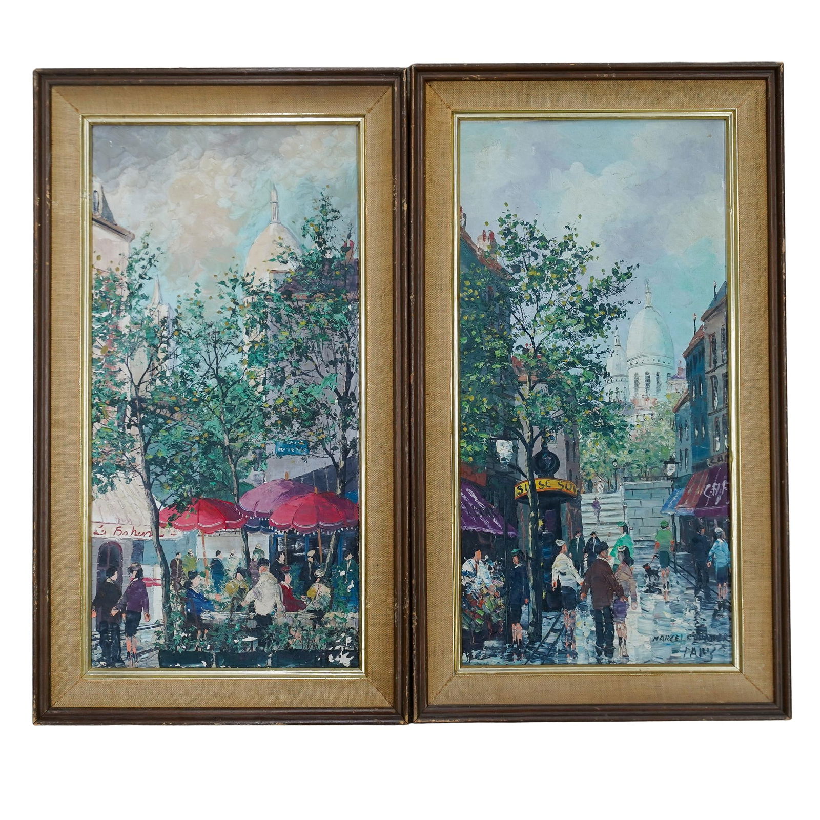 Pair Of Vintage Oil On Canvas French Cafe Scenes, Signed (1 of 10)