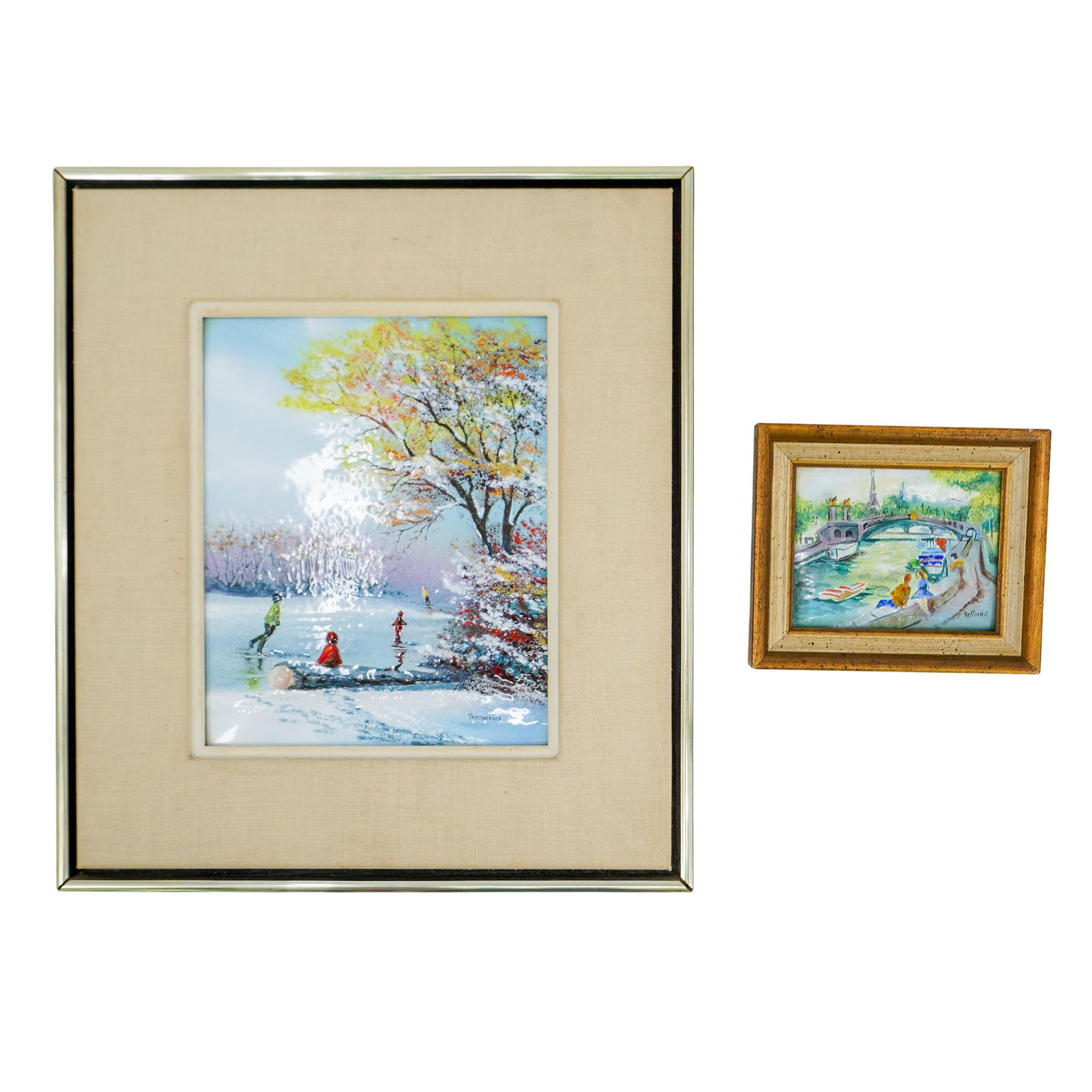 (2 Pc) Signed Enamel on Copper Paintings (1 of 10)