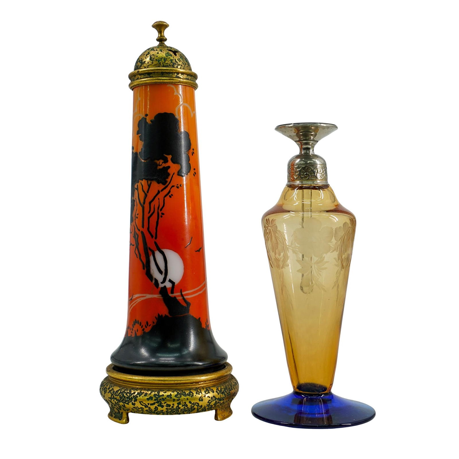 (2 Pc) Antique Glass Table Lamp & Devilbiss Perfume Bottle (1 of 15)