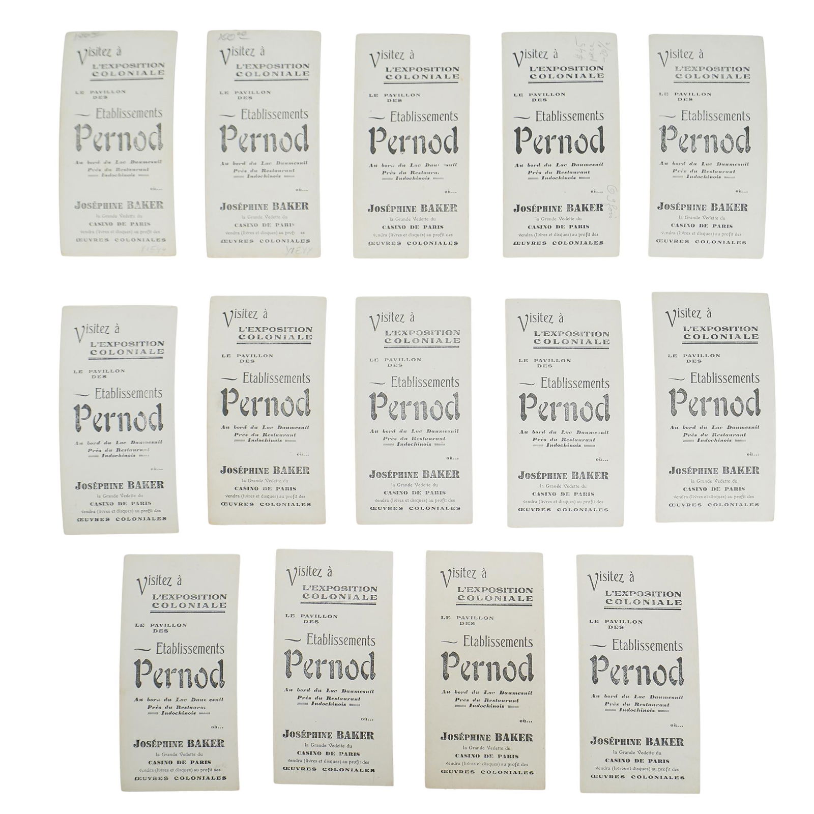 (14 Pc) Josephine Baker Photo Pernod Advertising Cards (1 of 10)