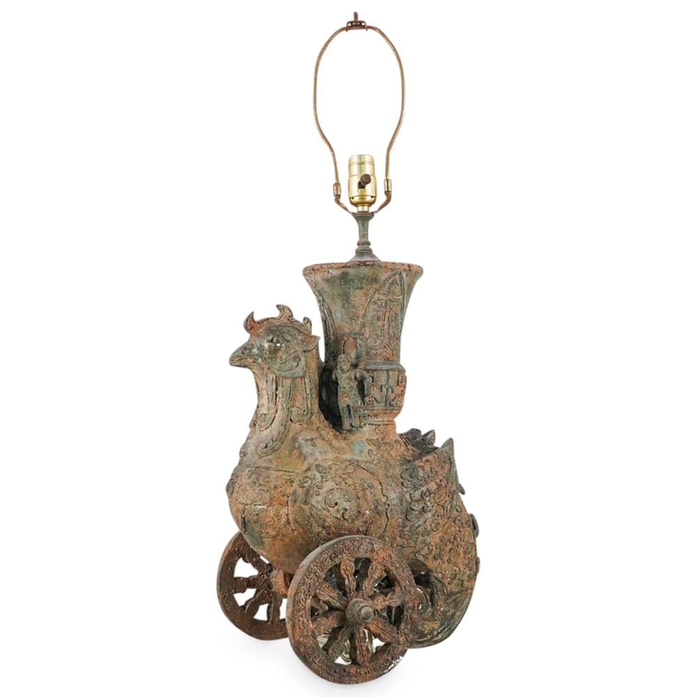 Antique Chinese Mixed Metal Rooster Gu Lamp (1 of 7)