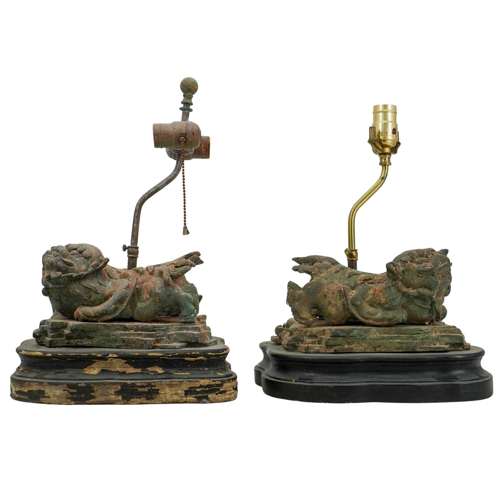 (2 Pc) Chinese Metal Foo Dog Lamps (1 of 12)