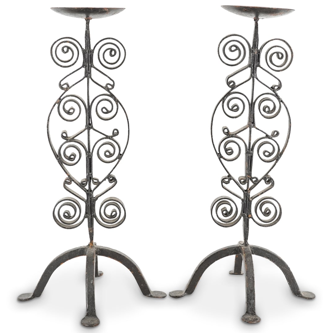 Pair Of Arts And Crafts Movement Cast Iron Candlesticks (1 of 6)