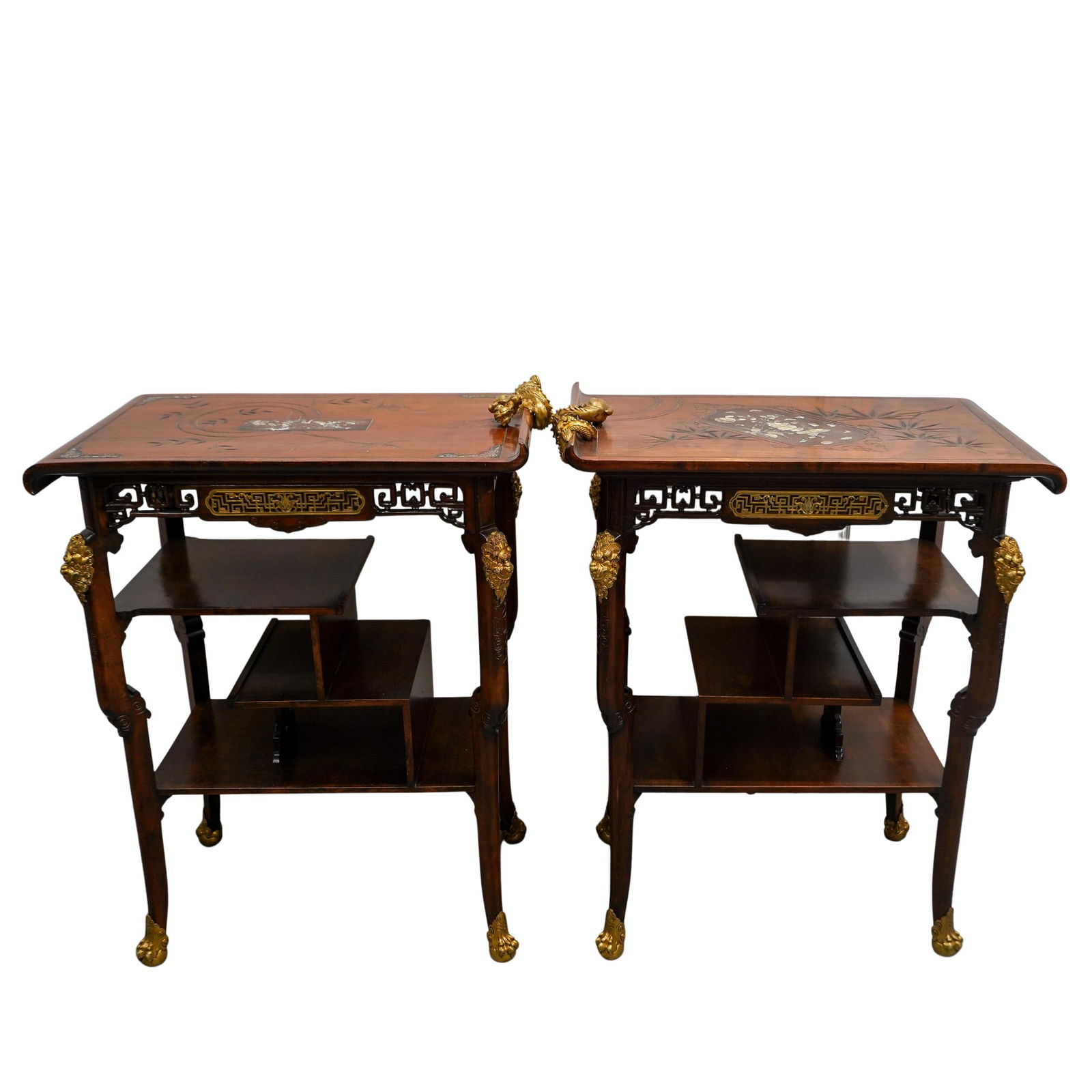 Attrib. to G. Viardot Japonisme Bronze Dragon & Carved Wood Table