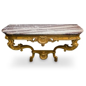 Antique Gilt Carved Wood & Rouge Marble Console Table