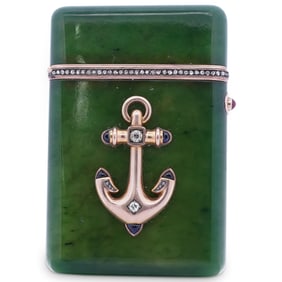 Russian Faberge Nephrite, Gold, & Diamond Case (Mikhail Perkhin)