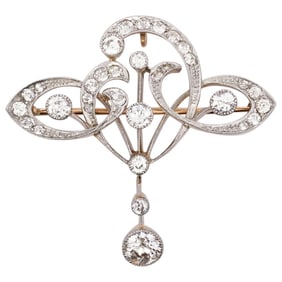 Edwardian Style 14k Gold and Diamond Brooch