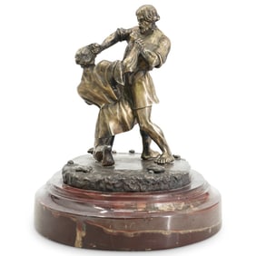 Russian Sazikov Gilt Silver Fighters Sculpture